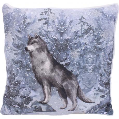 Coussin loup paysage enneigé